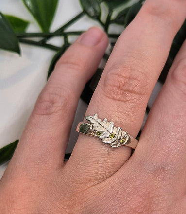 A Fresh Breeze of Nature - Fern leaf ring, peridot silver ring