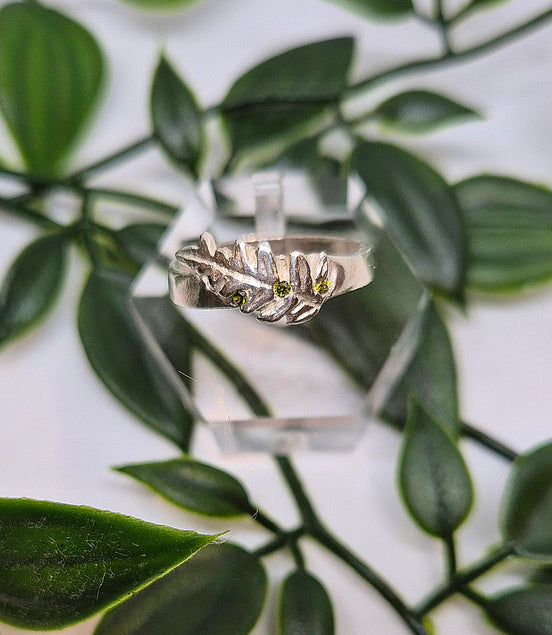 Fern leaf silver ring with organic botanical texture
